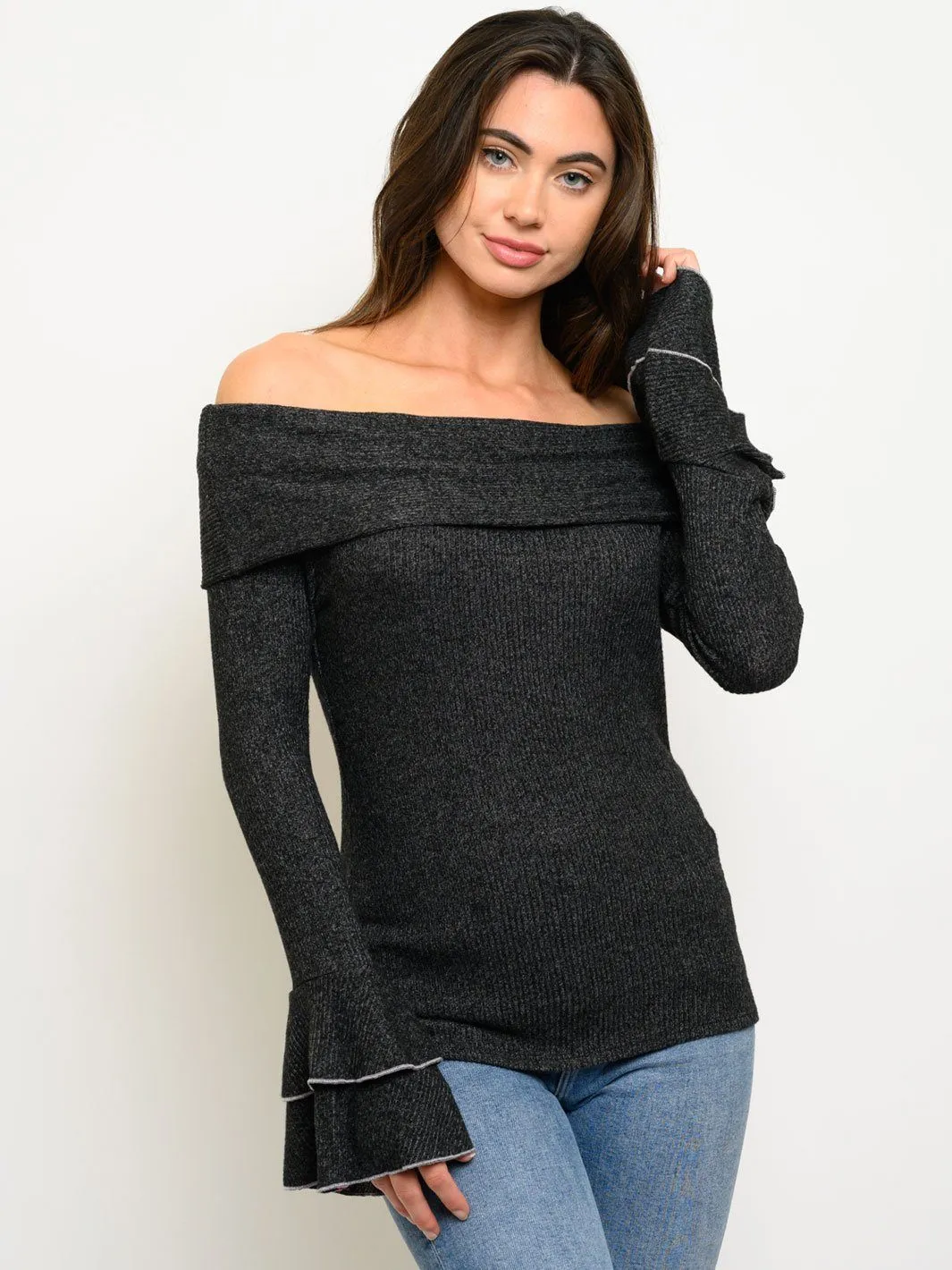 WOMEN'S OFF SHOULDER BELL SLEEVE TOP