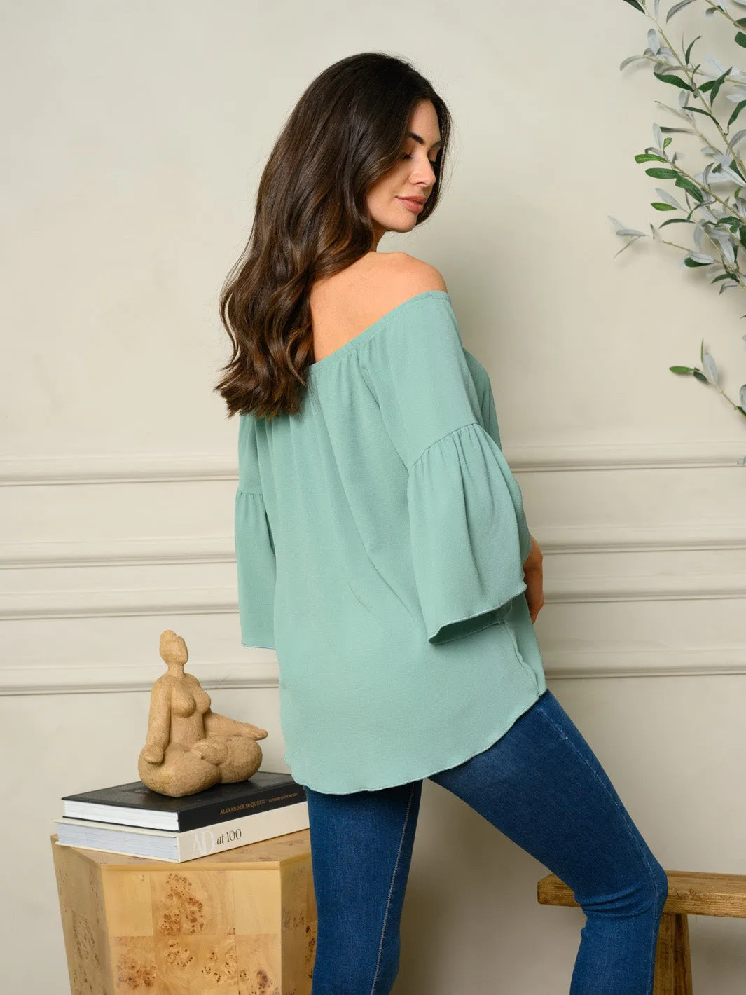 WOMEN'S OFF SHOULDER BELL SLEEVE TOP