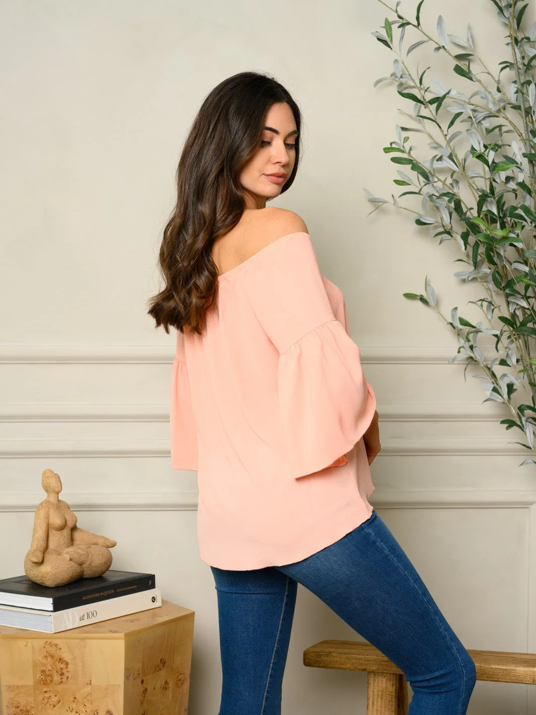 WOMEN'S OFF SHOULDER BELL SLEEVE TOP