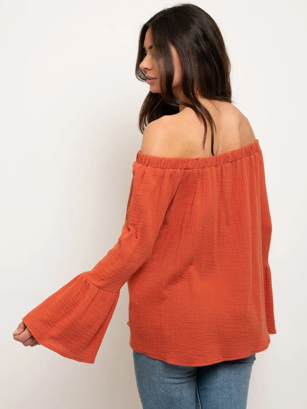 WOMEN'S OFF SHOULDER BELL SLEEVE TOP