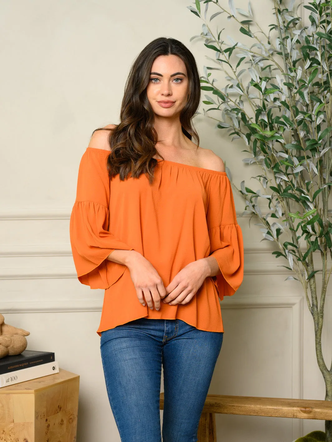 WOMEN'S OFF SHOULDER BELL SLEEVE TOP