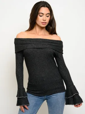 WOMEN'S OFF SHOULDER BELL SLEEVE TOP
