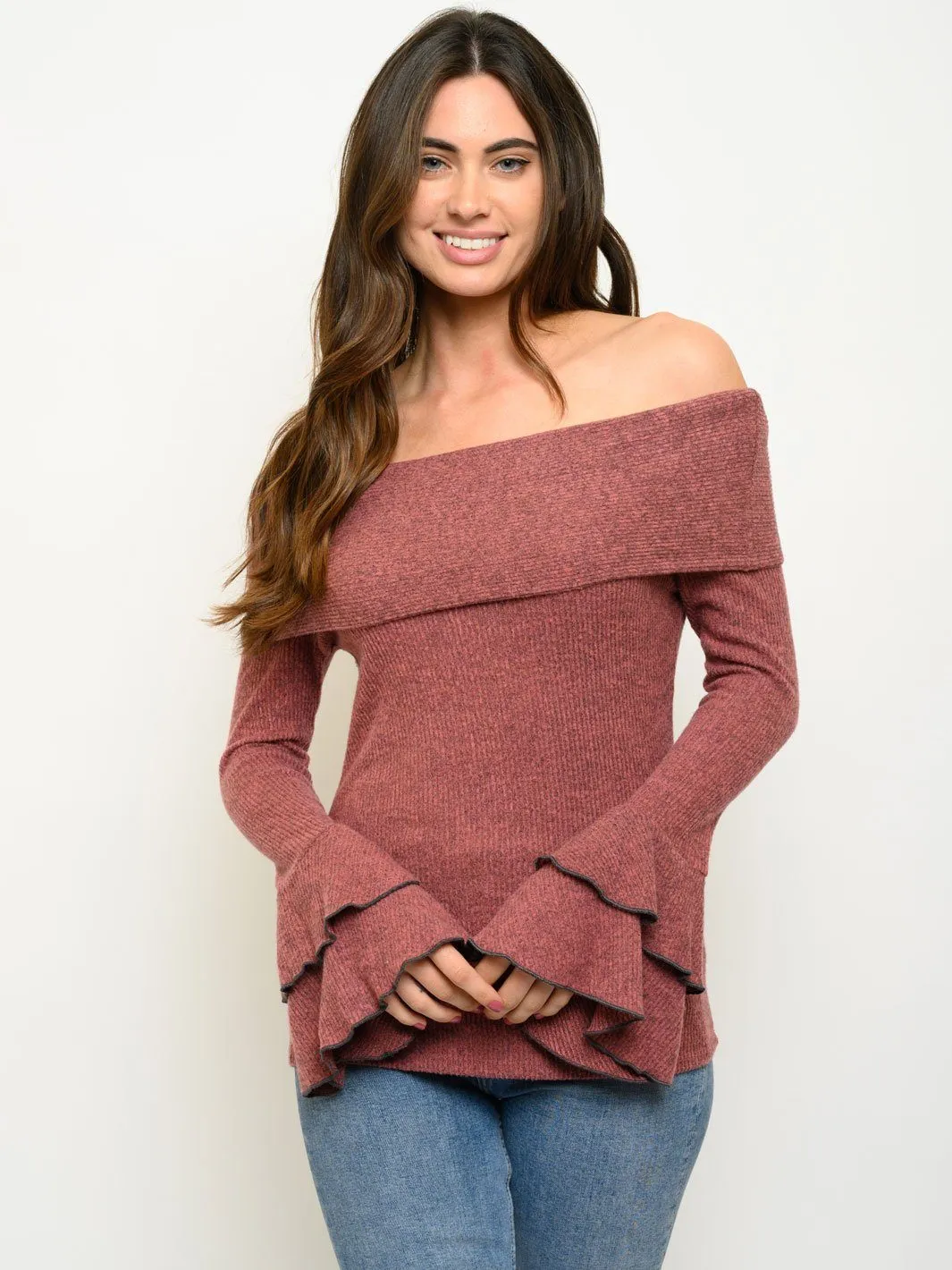 WOMEN'S OFF SHOULDER BELL SLEEVE TOP