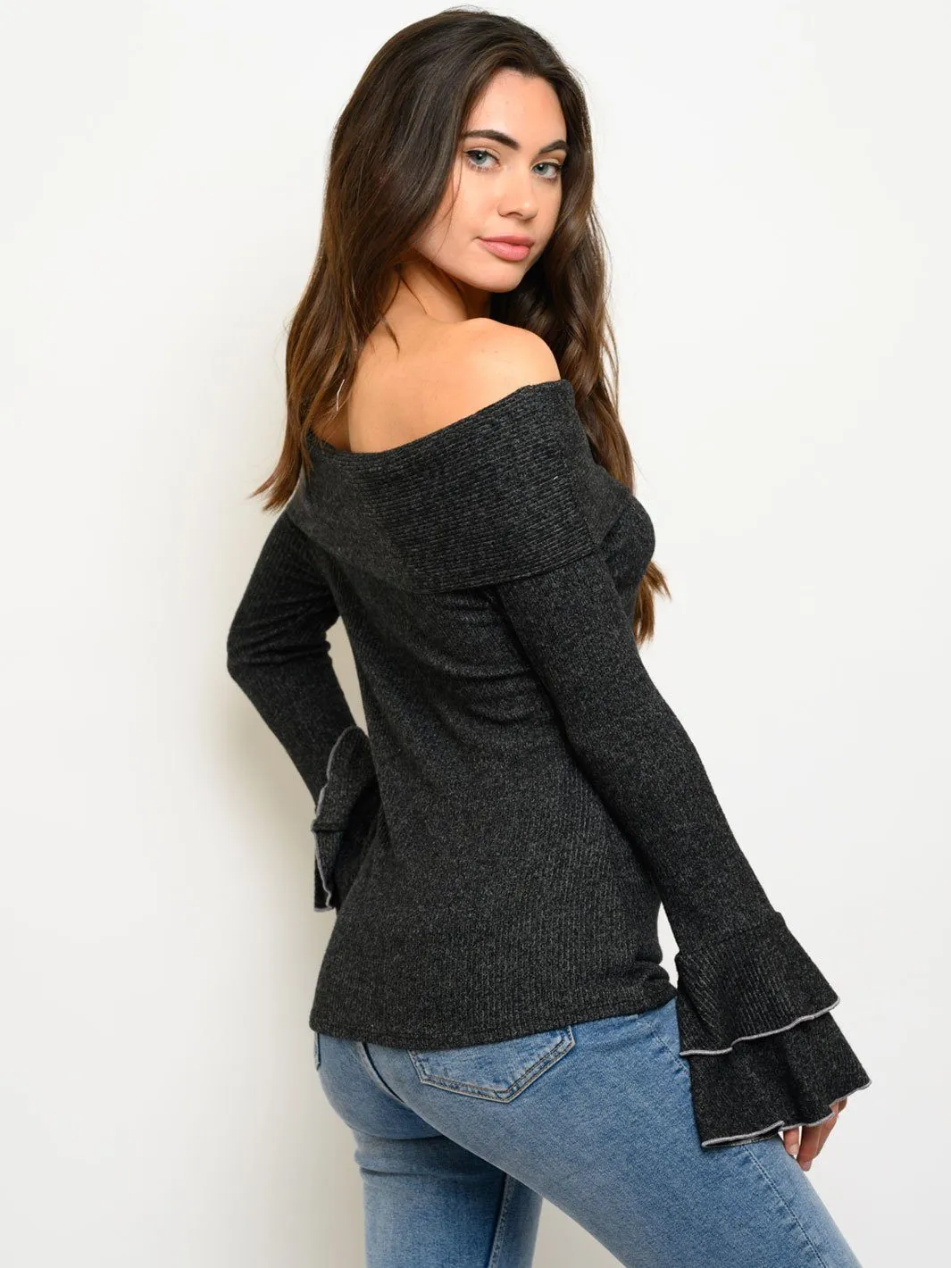 WOMEN'S OFF SHOULDER BELL SLEEVE TOP