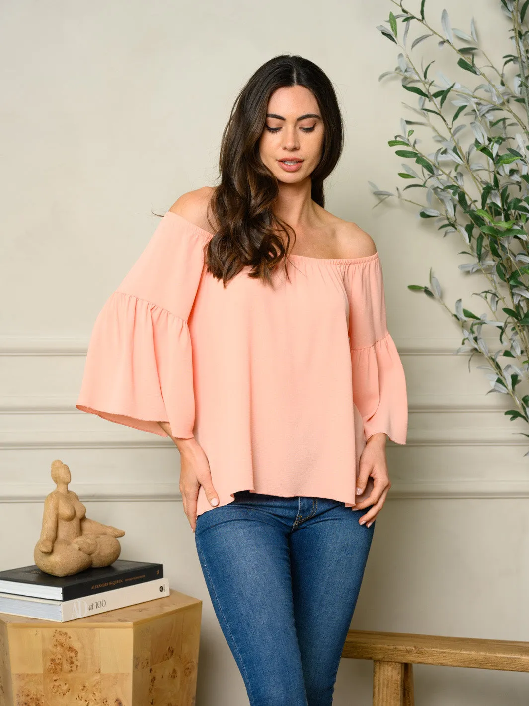 WOMEN'S OFF SHOULDER BELL SLEEVE TOP