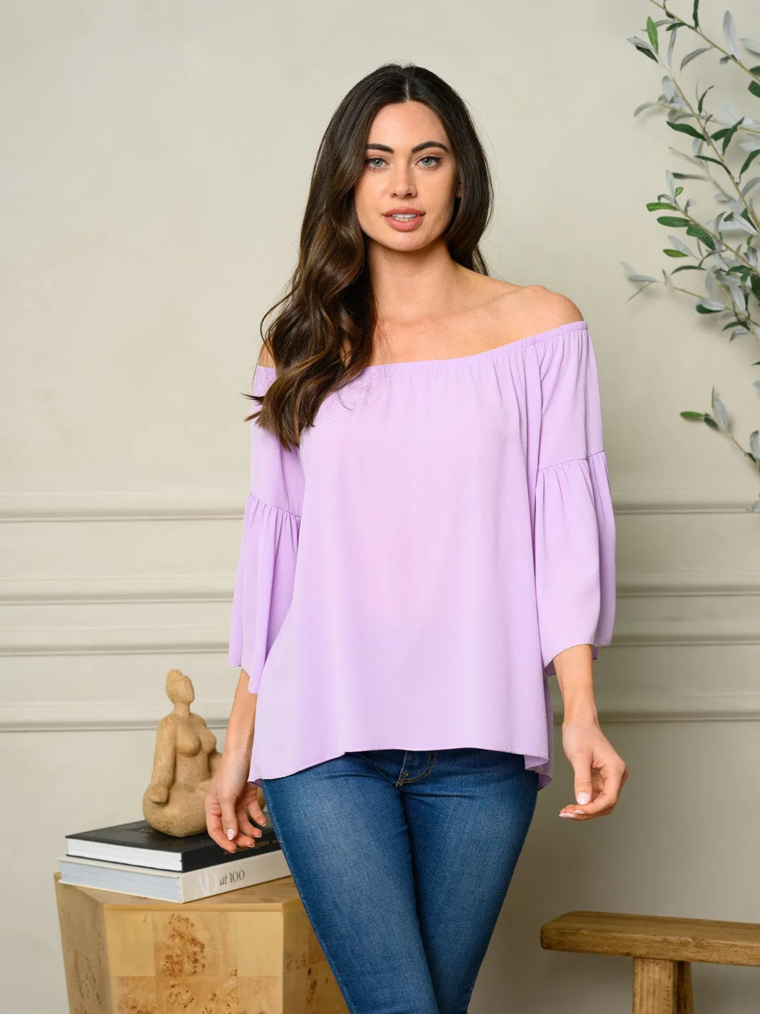 WOMEN'S OFF SHOULDER BELL SLEEVE TOP