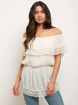 WOMEN'S OFF SHOULDER CROCHET DETAIL TUNIC TOP