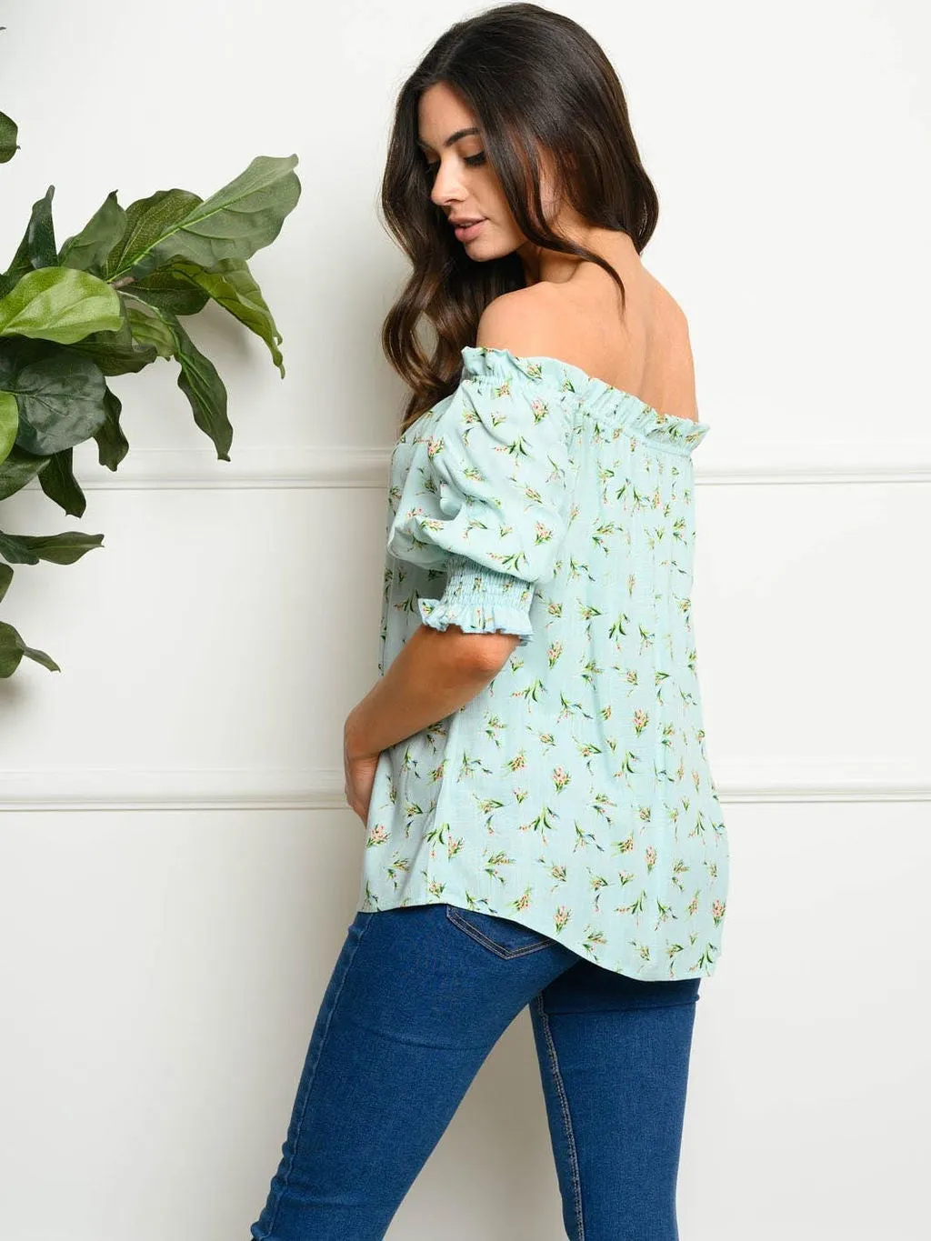 WOMEN'S OFF SHOULDER FLORAL TUNIC TOP