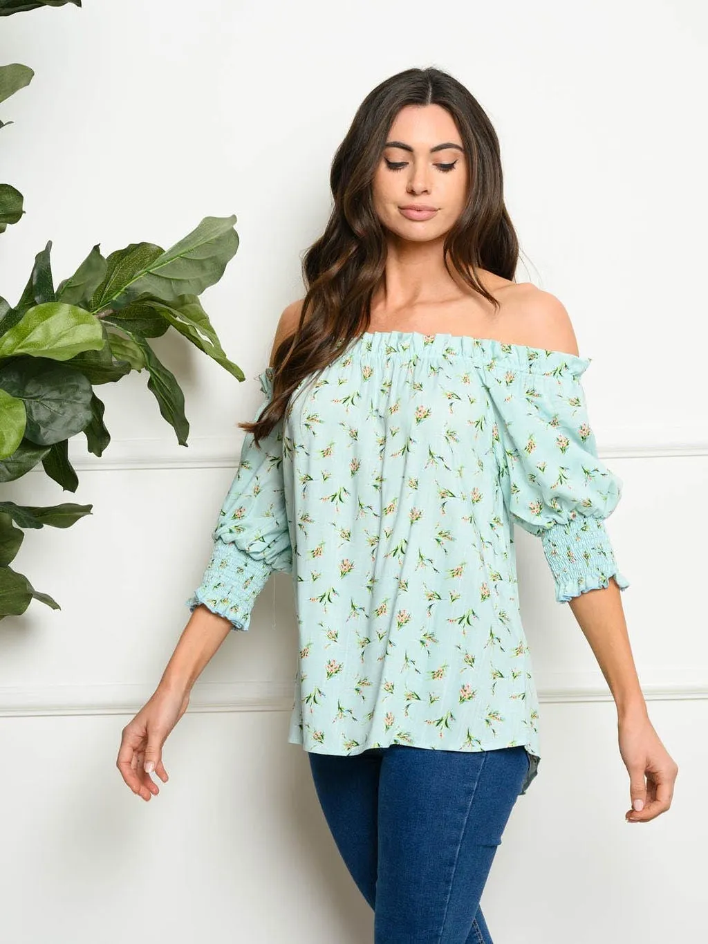 WOMEN'S OFF SHOULDER FLORAL TUNIC TOP