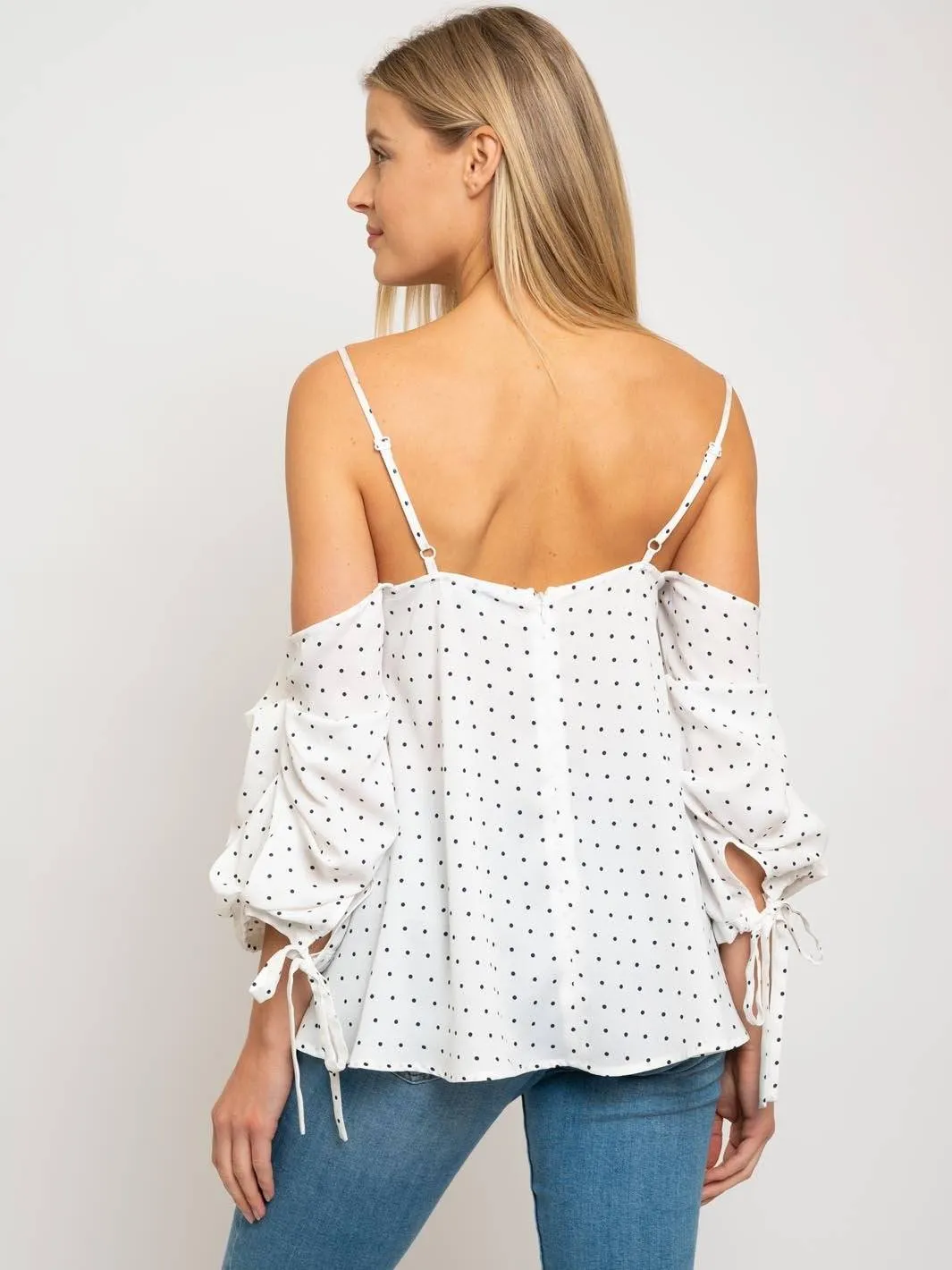 WOMEN'S OFF SHOULDER POLKA DOTS TOP