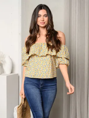 WOMEN'S OFF SHOULDER RUFFLE FLORAL TOP