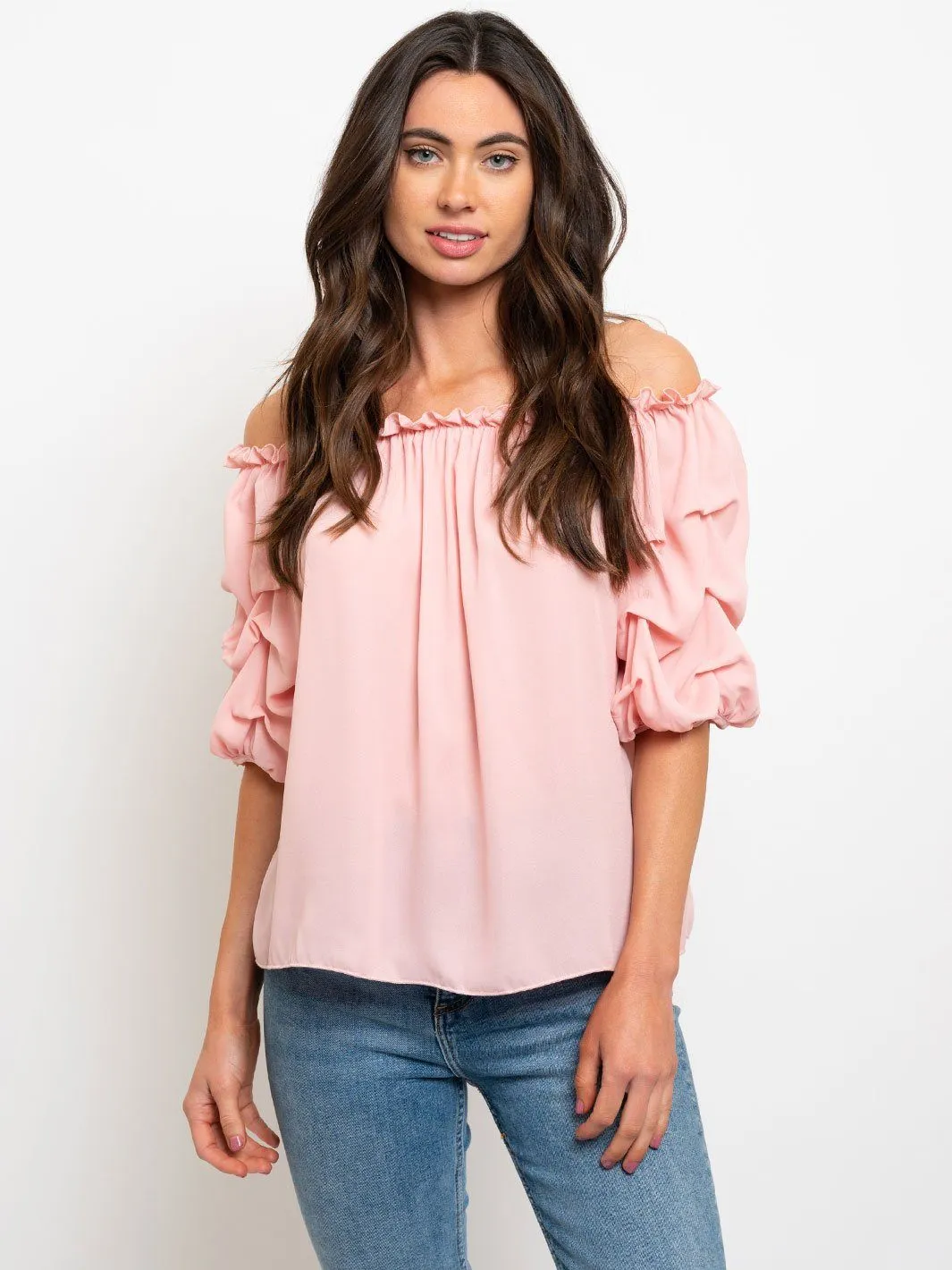 WOMEN'S OFF SHOULDER RUFFLE SLEEVE TOP