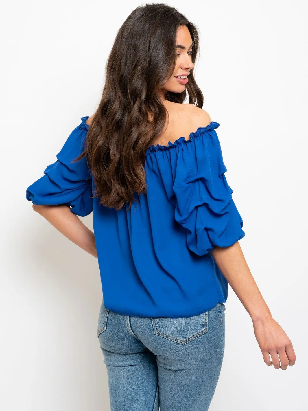 WOMEN'S OFF SHOULDER RUFFLE SLEEVE TOP