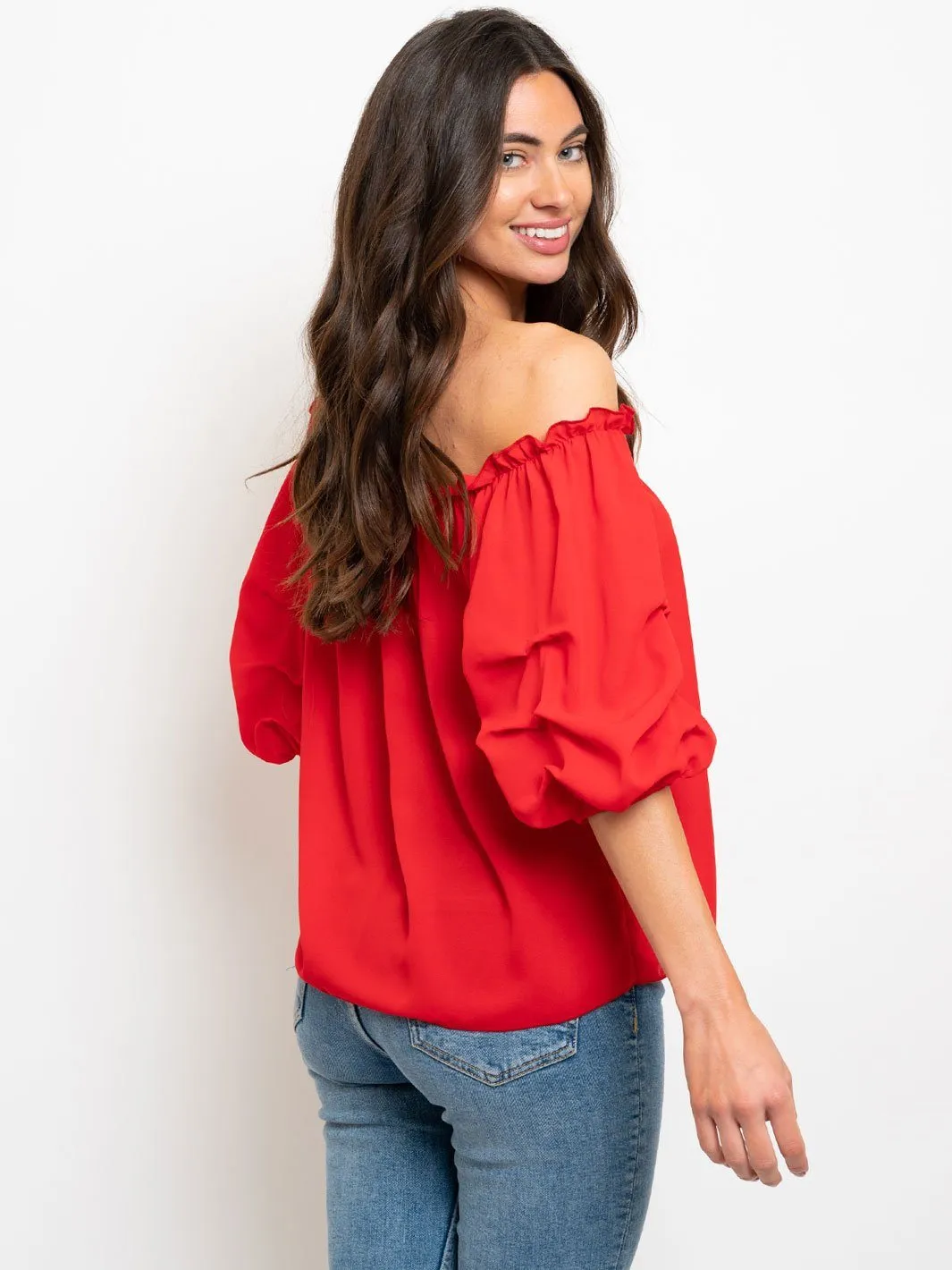 WOMEN'S OFF SHOULDER RUFFLE SLEEVE TOP