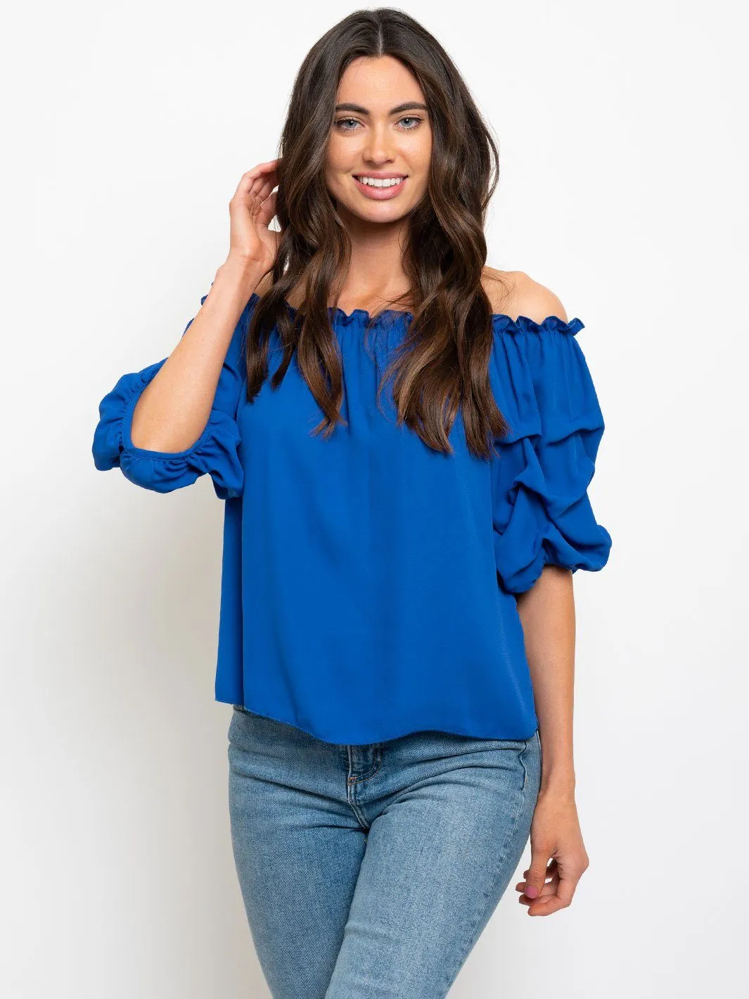 WOMEN'S OFF SHOULDER RUFFLE SLEEVE TOP