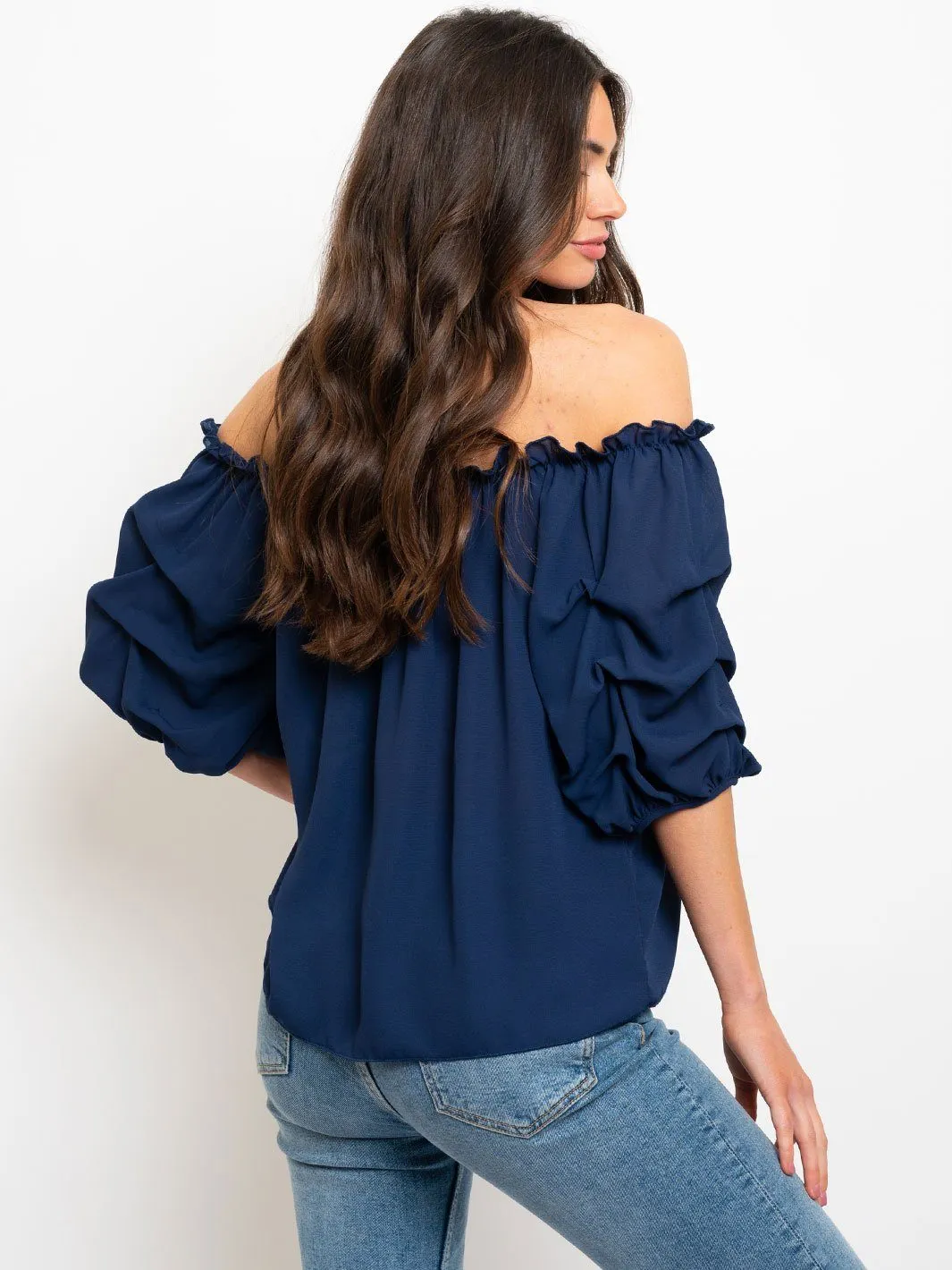 WOMEN'S OFF SHOULDER RUFFLE SLEEVE TOP