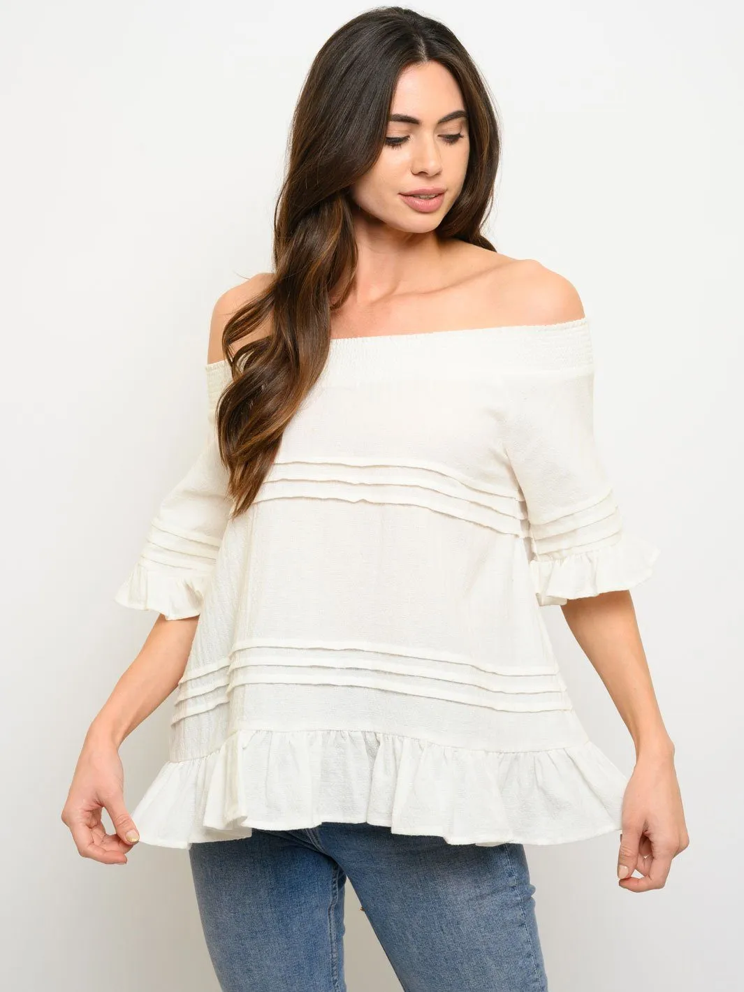 WOMEN'S OFF SHOULDER RUFFLE TOP