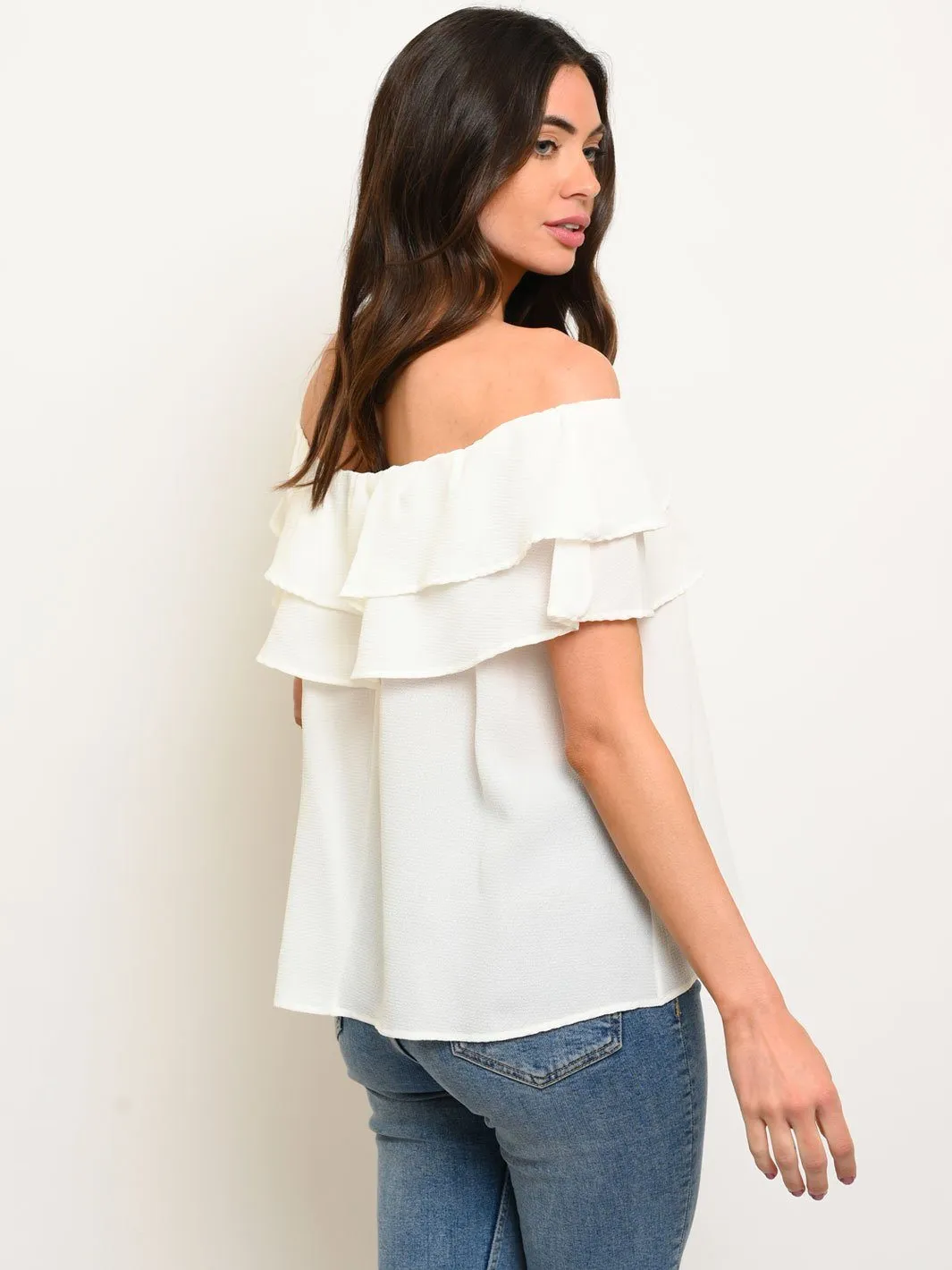 WOMEN'S OFF SHOULDER RUFFLE TOP
