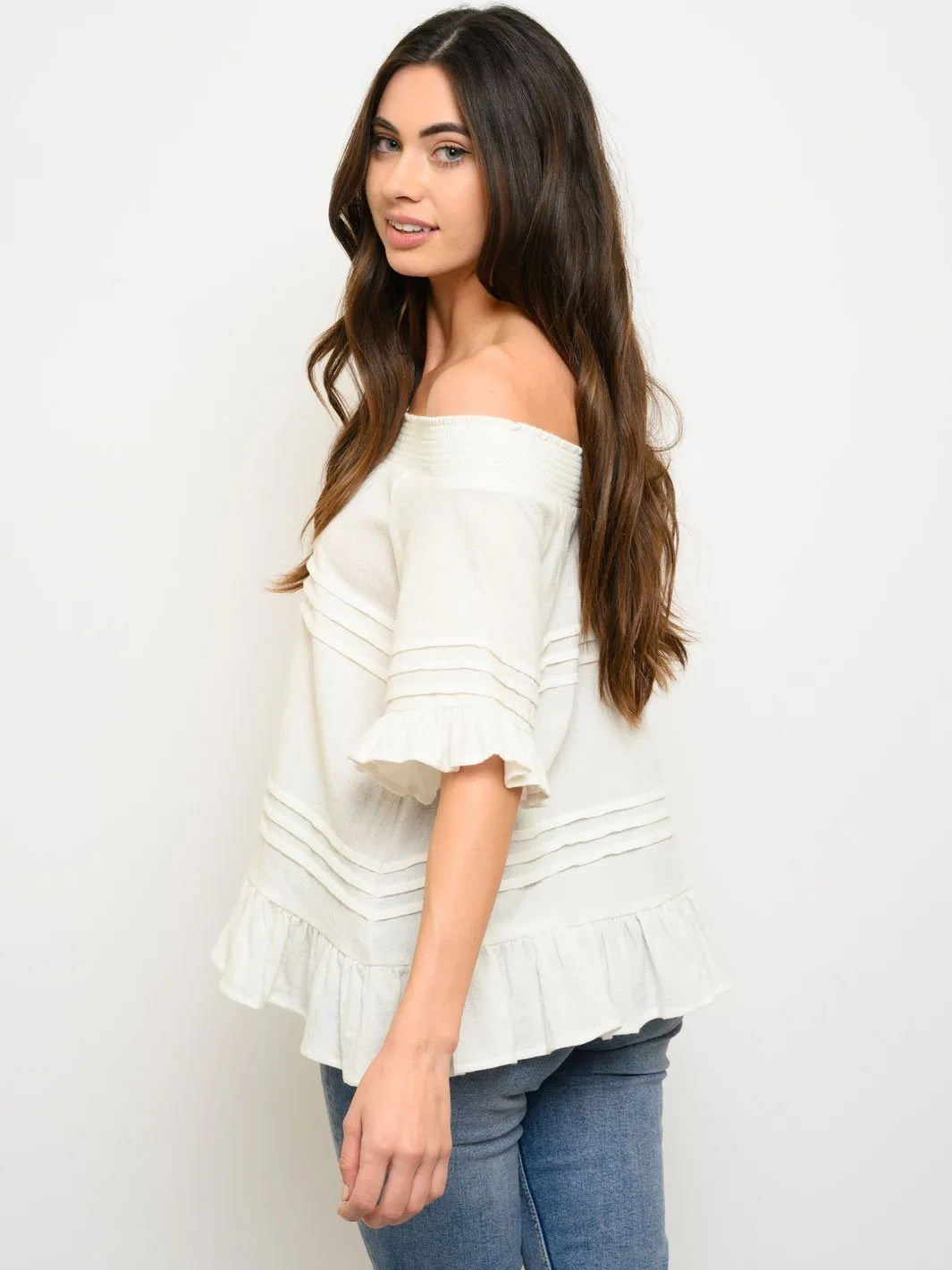 WOMEN'S OFF SHOULDER RUFFLE TOP