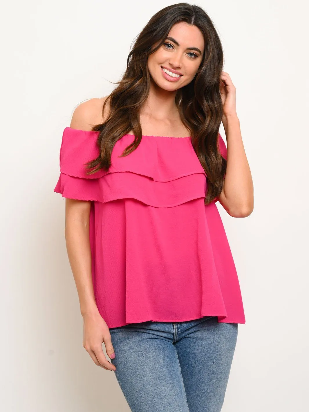 WOMEN'S OFF SHOULDER RUFFLE TOP