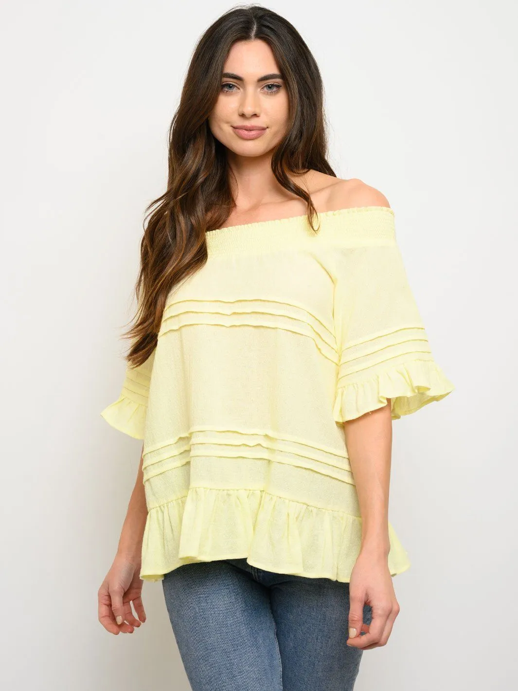 WOMEN'S OFF SHOULDER RUFFLE TOP