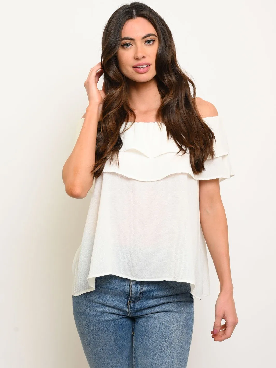 WOMEN'S OFF SHOULDER RUFFLE TOP
