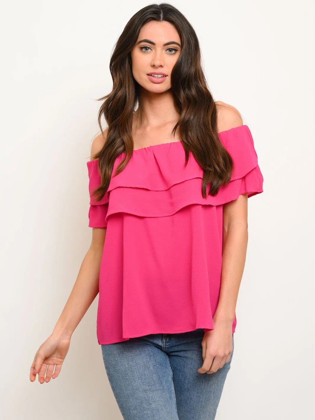 WOMEN'S OFF SHOULDER RUFFLE TOP