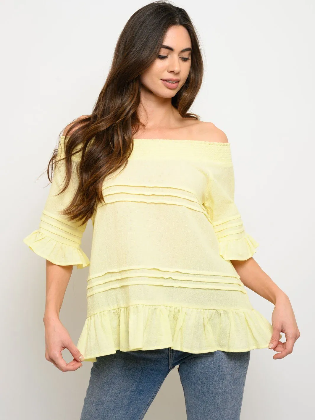 WOMEN'S OFF SHOULDER RUFFLE TOP