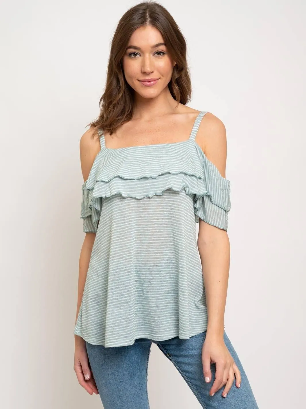 WOMEN'S OFF SHOULDER RUFFLE TOP