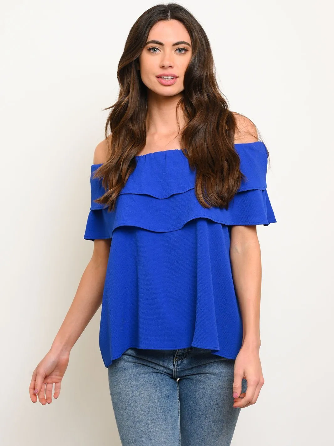 WOMEN'S OFF SHOULDER RUFFLE TOP