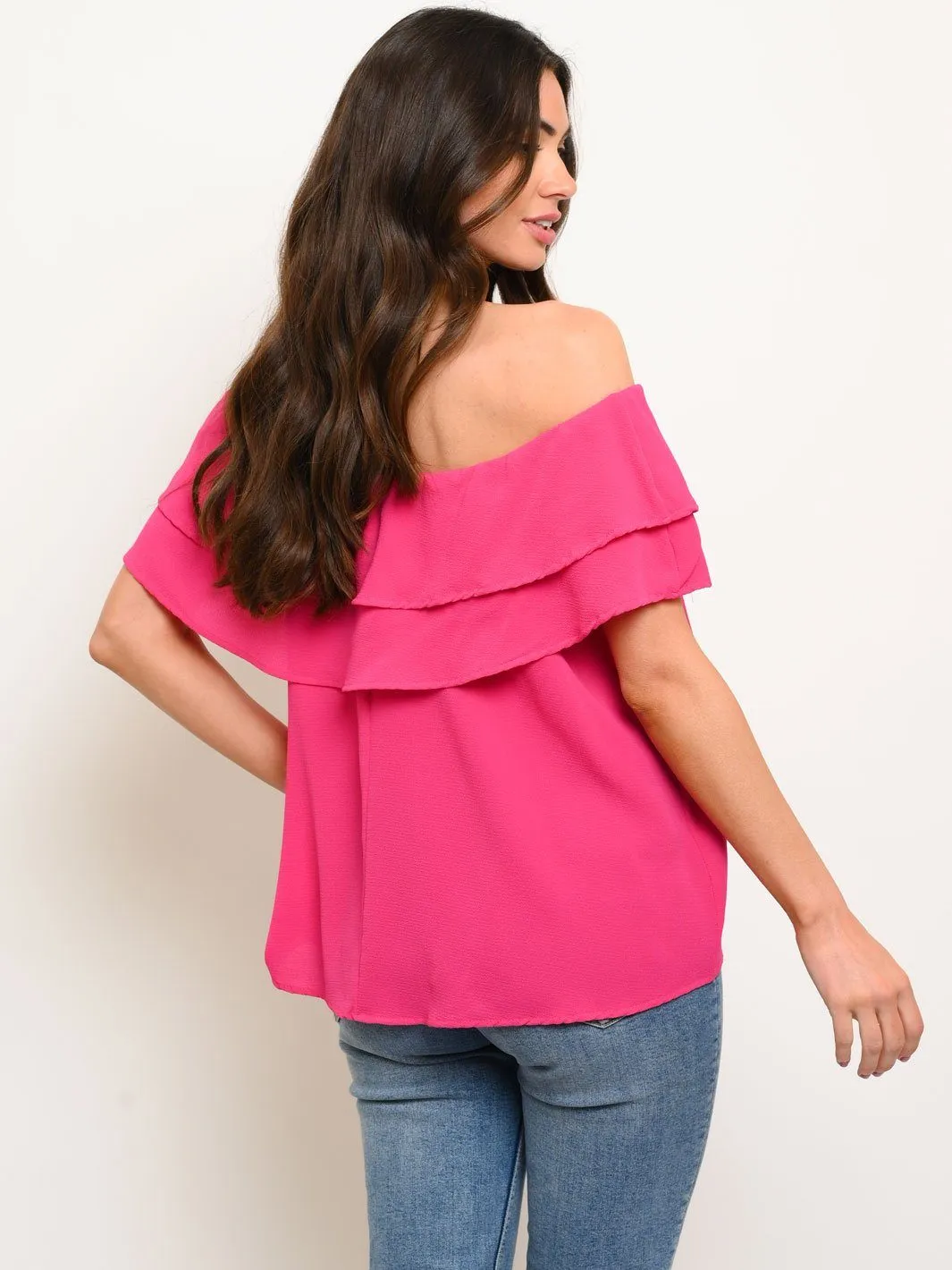 WOMEN'S OFF SHOULDER RUFFLE TOP