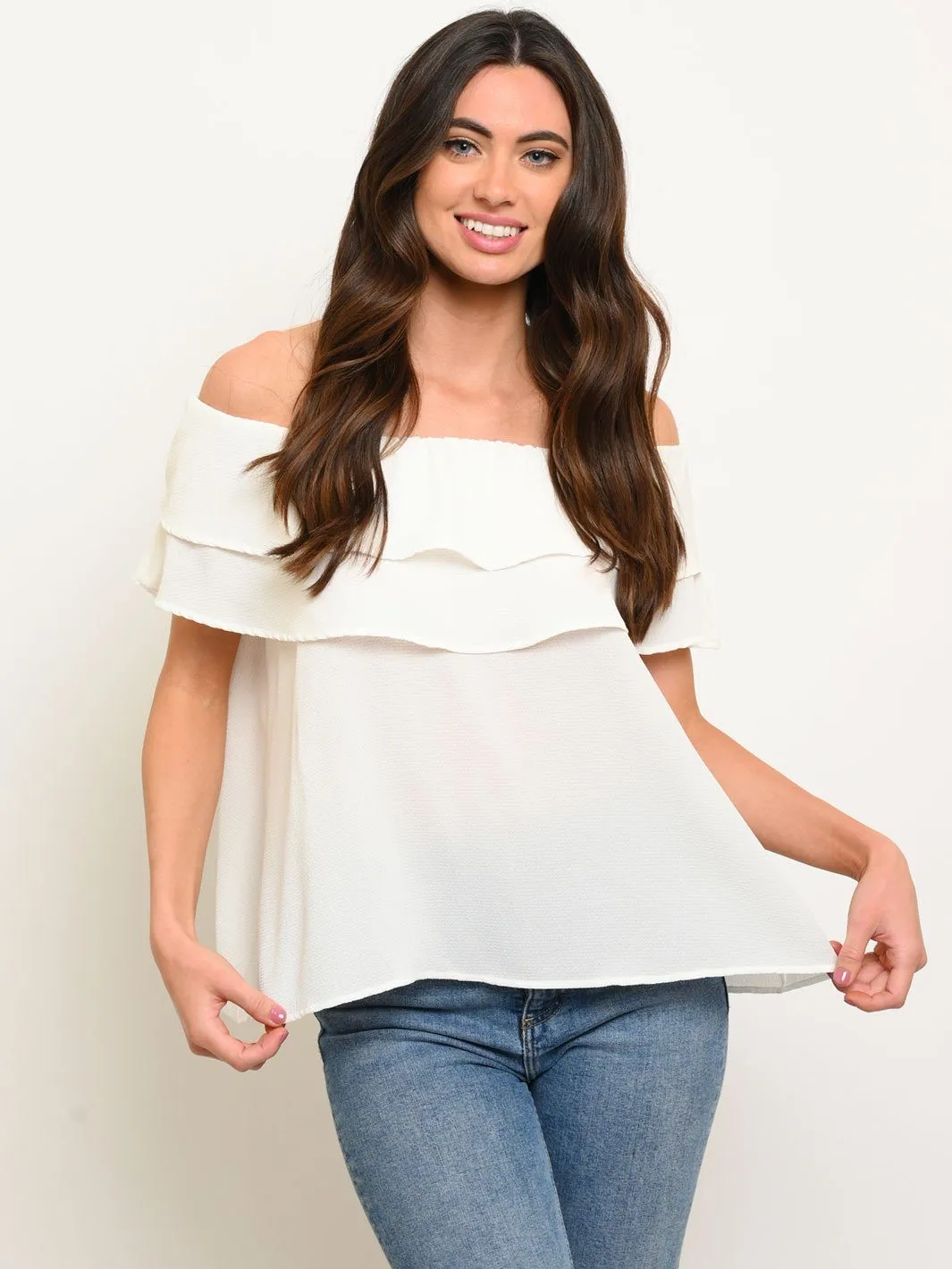 WOMEN'S OFF SHOULDER RUFFLE TOP