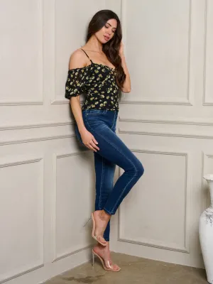 WOMEN'S OFF SHOULDER V-NECK FLORAL TOP