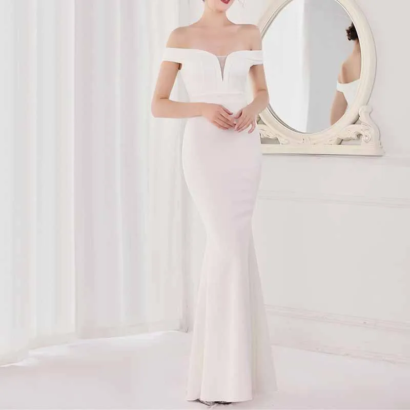 Women's Off Shoulder V-Neck Formal Dresses Wedding Gowns Evening Cocktail Dress S-4XL