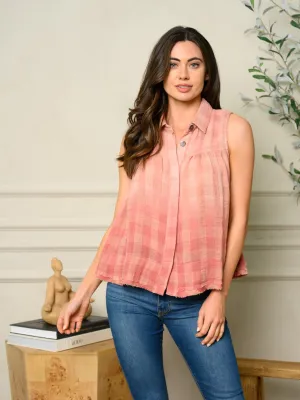 WOMEN'S OMBRE PLAID BUTTON UP TUNIC TOP