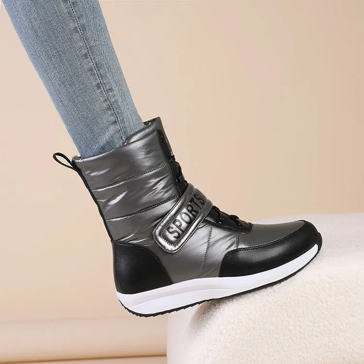 Women's Patchwork Plush Platform Wedges Down Waterproof Snow Boots