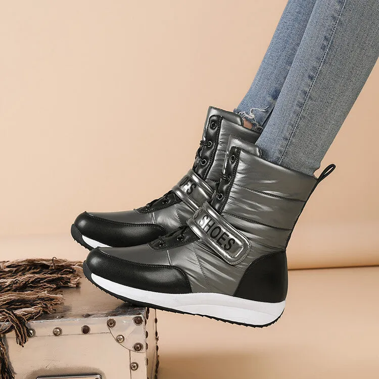Women's Patchwork Plush Platform Wedges Down Waterproof Snow Boots