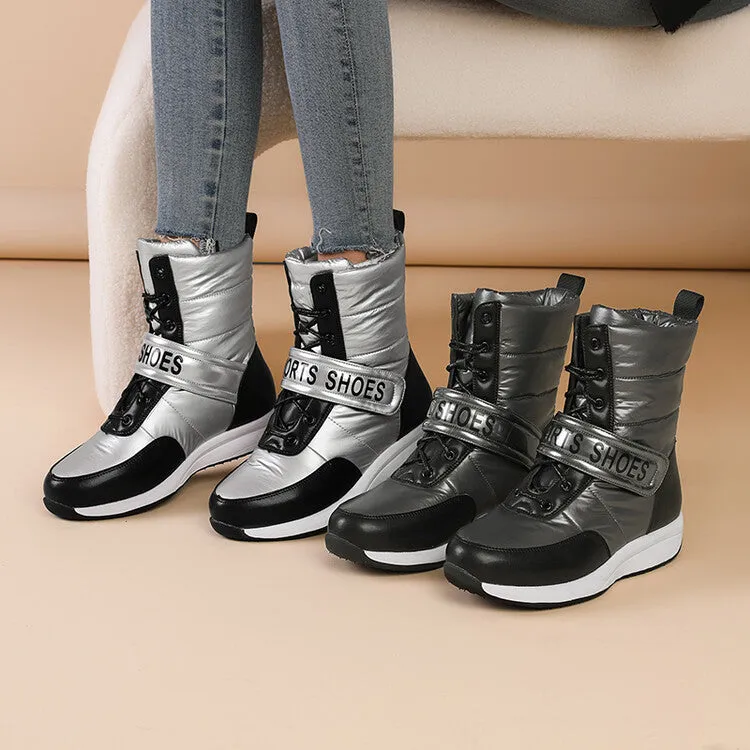 Women's Patchwork Plush Platform Wedges Down Waterproof Snow Boots