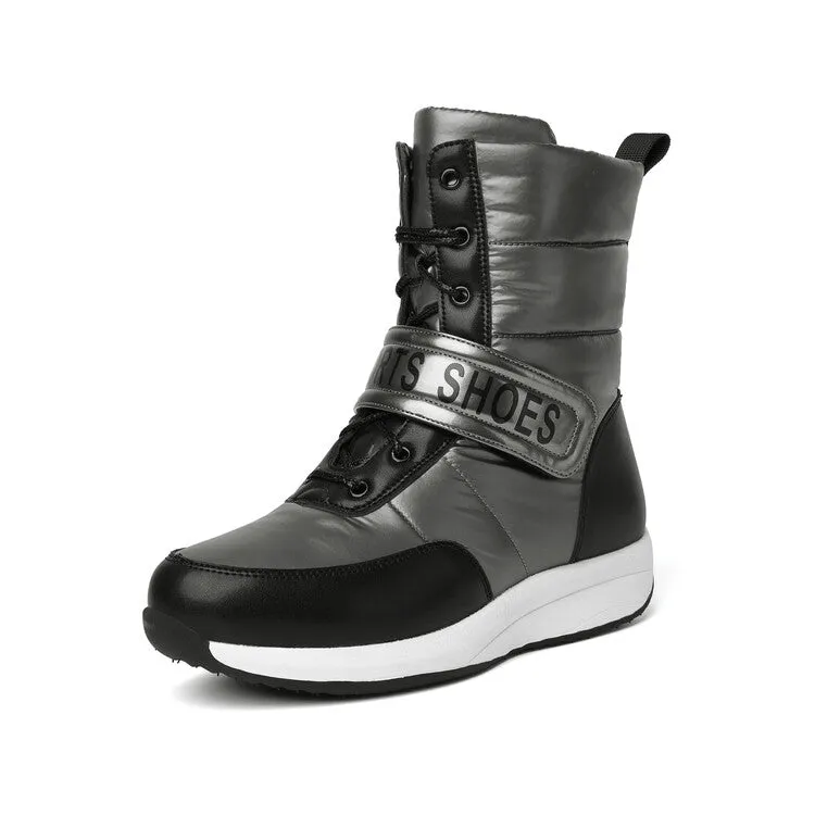 Women's Patchwork Plush Platform Wedges Down Waterproof Snow Boots