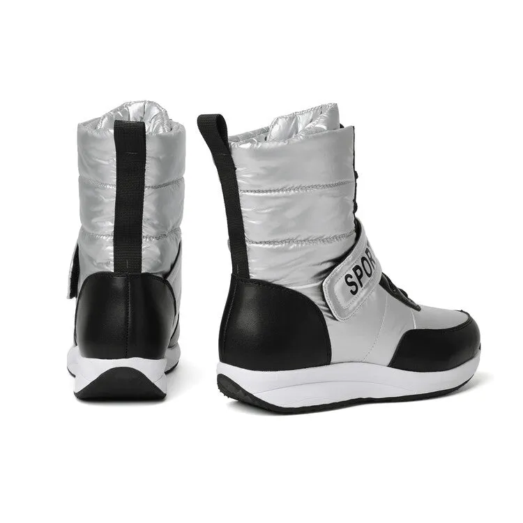 Women's Patchwork Plush Platform Wedges Down Waterproof Snow Boots