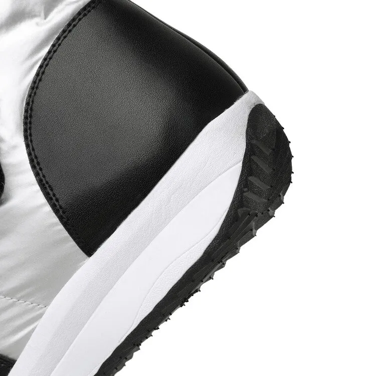 Women's Patchwork Plush Platform Wedges Down Waterproof Snow Boots