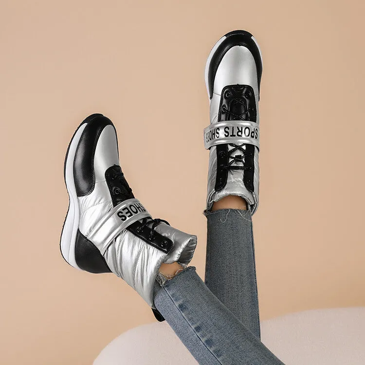 Women's Patchwork Plush Platform Wedges Down Waterproof Snow Boots