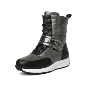 Women's Patchwork Plush Platform Wedges Down Waterproof Snow Boots