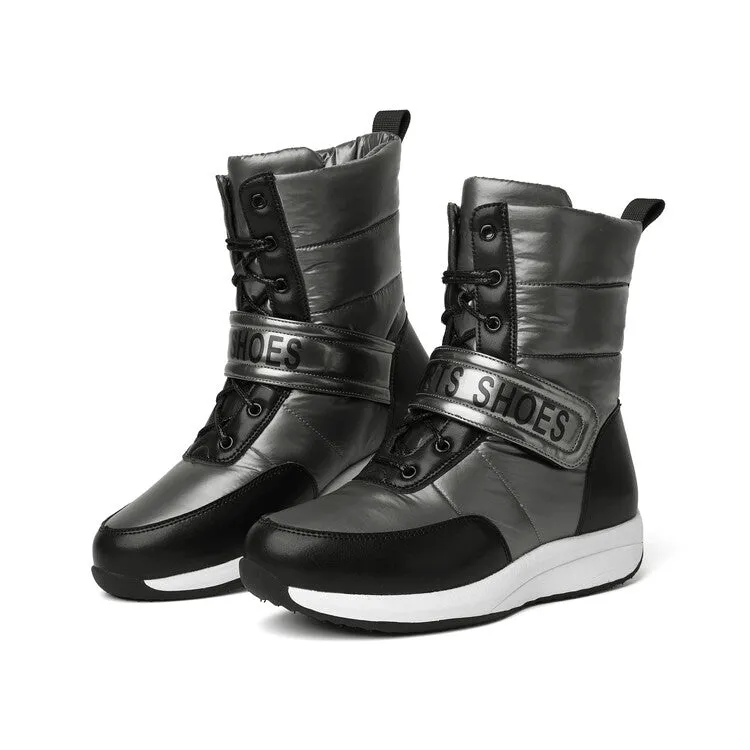 Women's Patchwork Plush Platform Wedges Down Waterproof Snow Boots