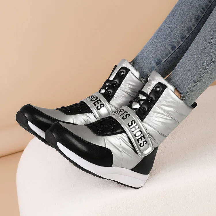 Women's Patchwork Plush Platform Wedges Down Waterproof Snow Boots