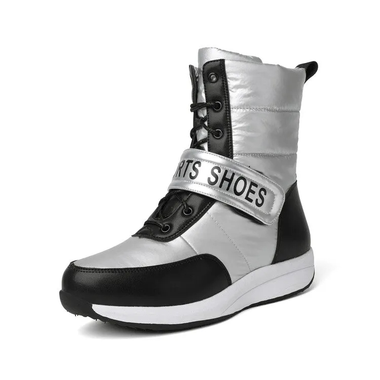 Women's Patchwork Plush Platform Wedges Down Waterproof Snow Boots