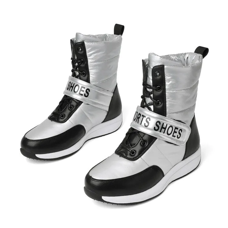 Women's Patchwork Plush Platform Wedges Down Waterproof Snow Boots