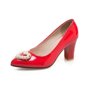 Women's Pearl Block Heels Pumps Wedding Shoes