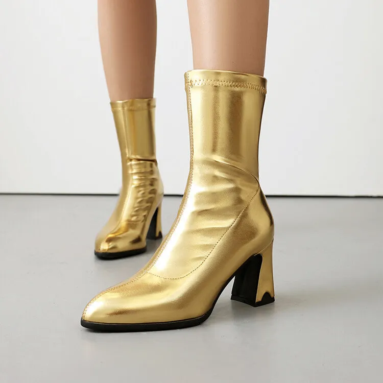 Women's Pointed Toe Block Heel Short Boots