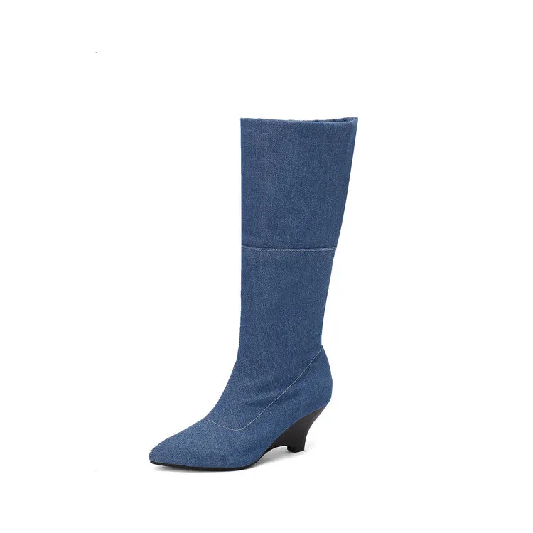 Women's Pointed Toe Wedge Heel Mid Calf Boots